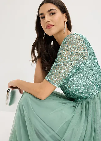 Maxi jurk met paillettenborduursel • pastelgroen • bonprix online shop