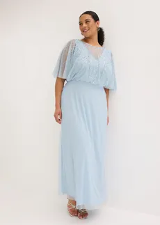 Robe longue en tulle fin avec sequins brodés, Couleur: bleu poudré