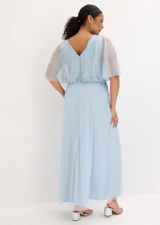 Rochie maxi din tul fin cu broderie cu paiete, culoare: albastru pudrat