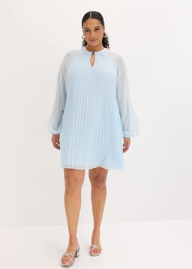 Robe courte plissée en mousseline, Couleur: bleu poudré