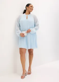 Robe courte plissée en mousseline, Couleur: bleu poudré