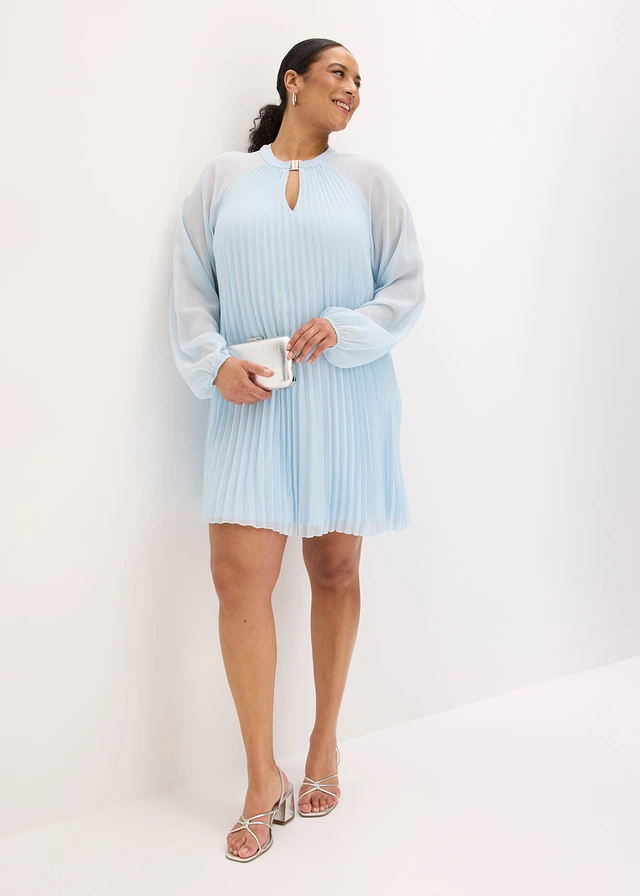 Robe courte plissée en mousseline, Couleur: bleu poudré