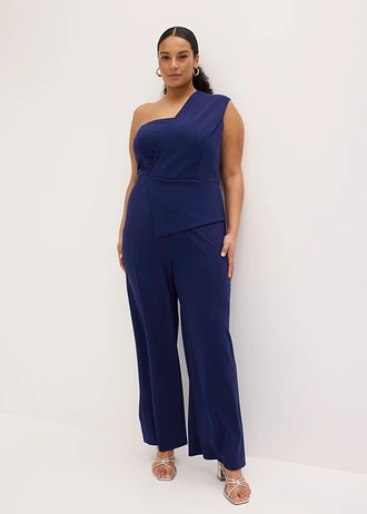 Jumpsuit van crêpe met structuur, Kleur: middernachtblauw