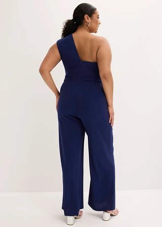 Jumpsuit van crêpe met structuur, Kleur: middernachtblauw