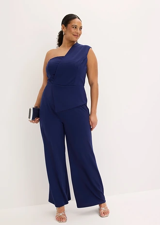 Jumpsuit van crêpe met structuur, Kleur: middernachtblauw