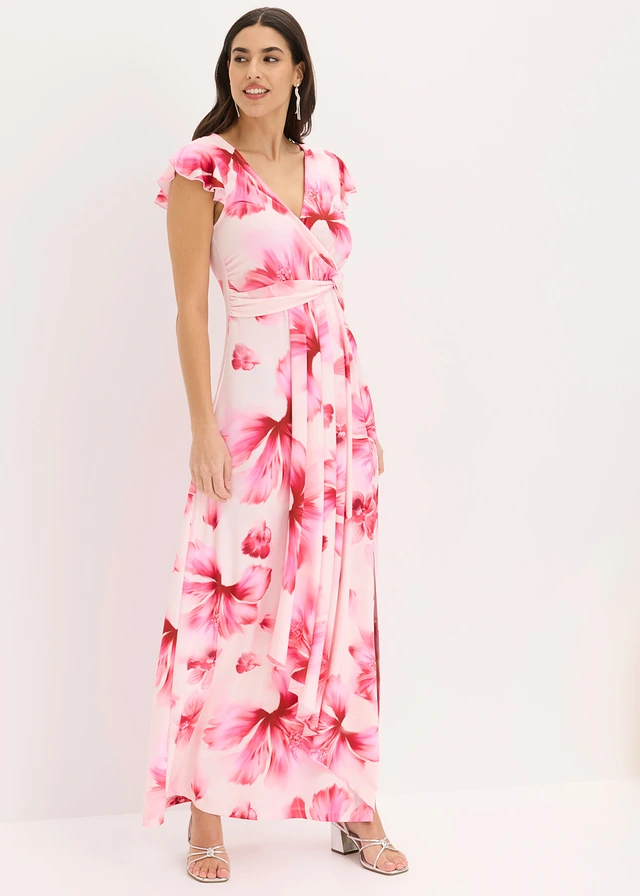 Robe longue en jersey fin avec drapé • rose floral • product-page.page-title-suffix