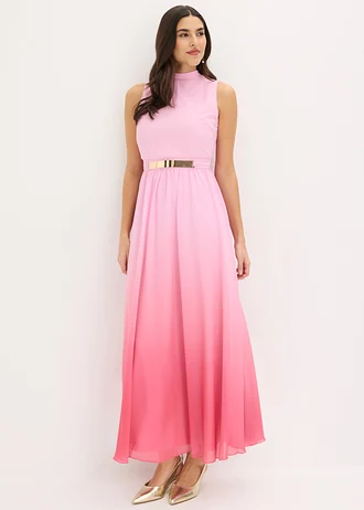 Chiffonjurk met kraag en accessoire detail • roze gedessineerd • bonprix online shop