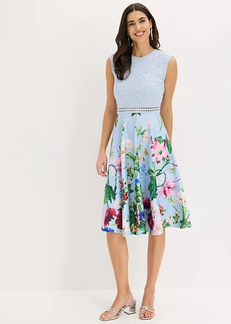 Rochie midi cu dantelă • bleu înflorat • magazin bonprix