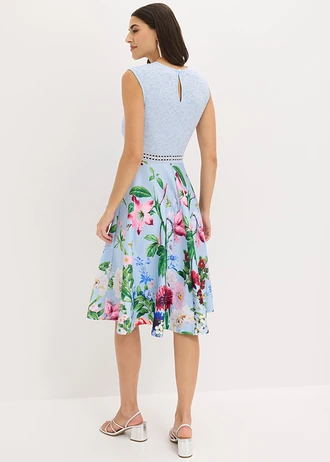 Robe midi à dentelle, Couleur: bleu clair floral