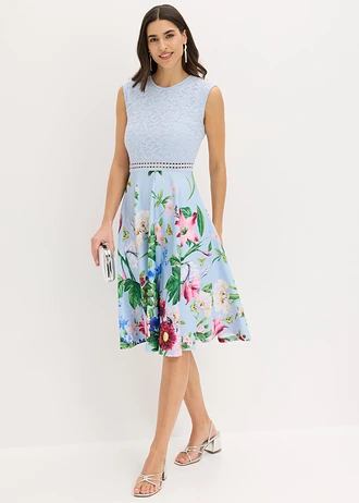 Midi jurk met kant • lichtblauw gebloemd • bonprix online shop