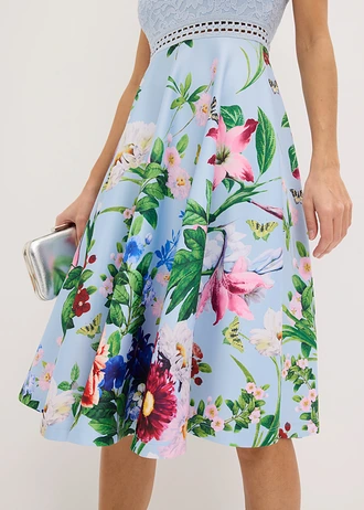 Midi jurk met kant • lichtblauw gebloemd • bonprix online shop