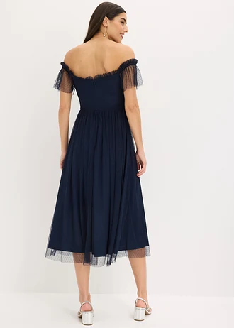 Robe longue en tulle délicat, Couleur: bleu foncé