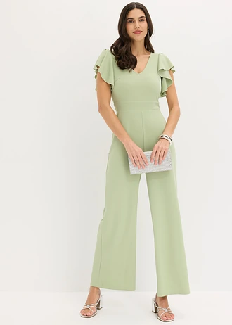 Jumpsuit van gestructureerde crêpe, Kleur: bleekgroen