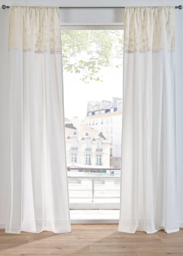 Rideau en coton avec broderie (1 pce) • beige / blanc • Boutique bonprix