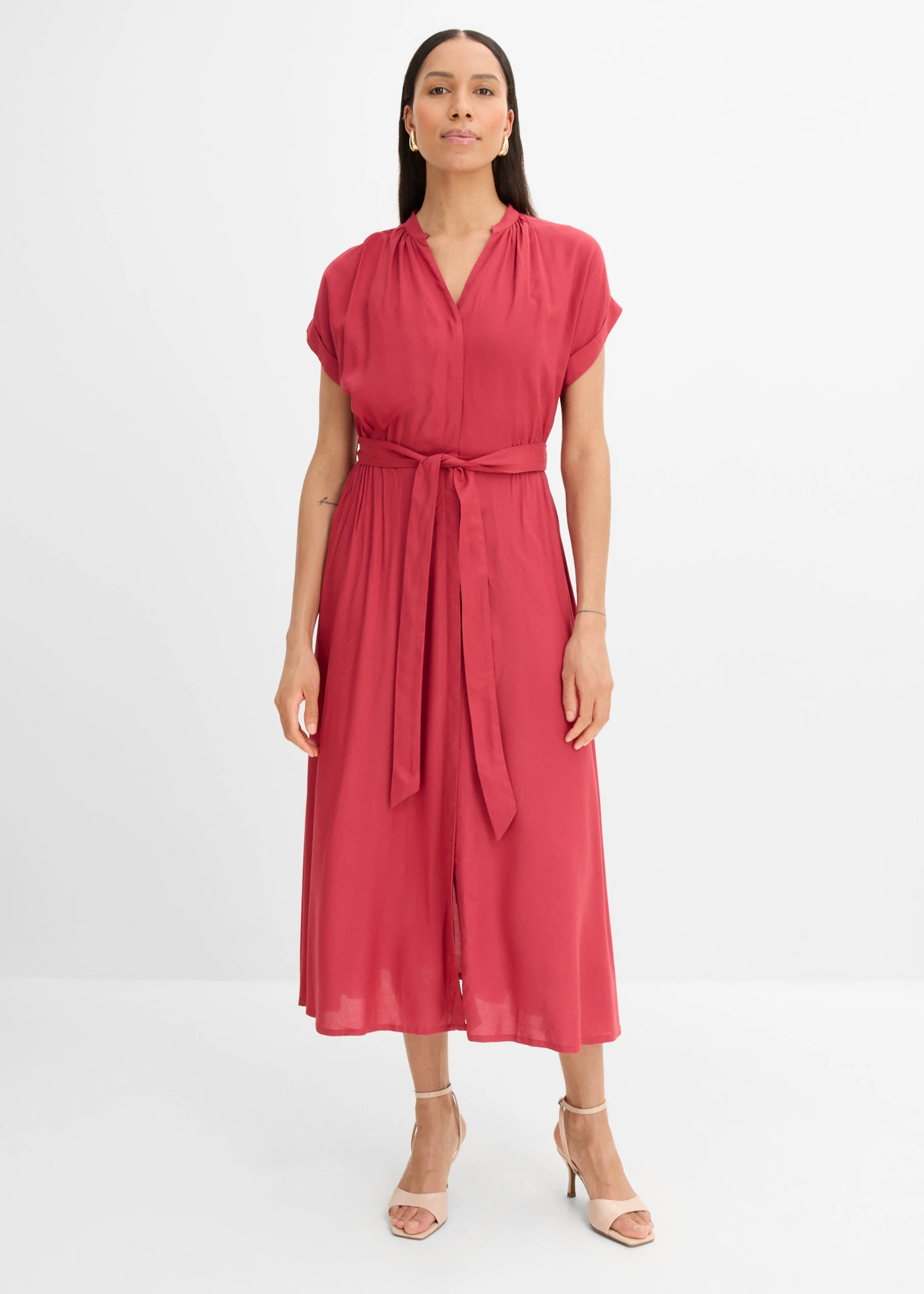 Košeľové šaty z padavej viskózy • čerešňovo červená • obchod bonprix