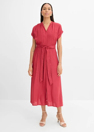 Košilové šaty ze splývavé viskózy, barva: třešňově červená