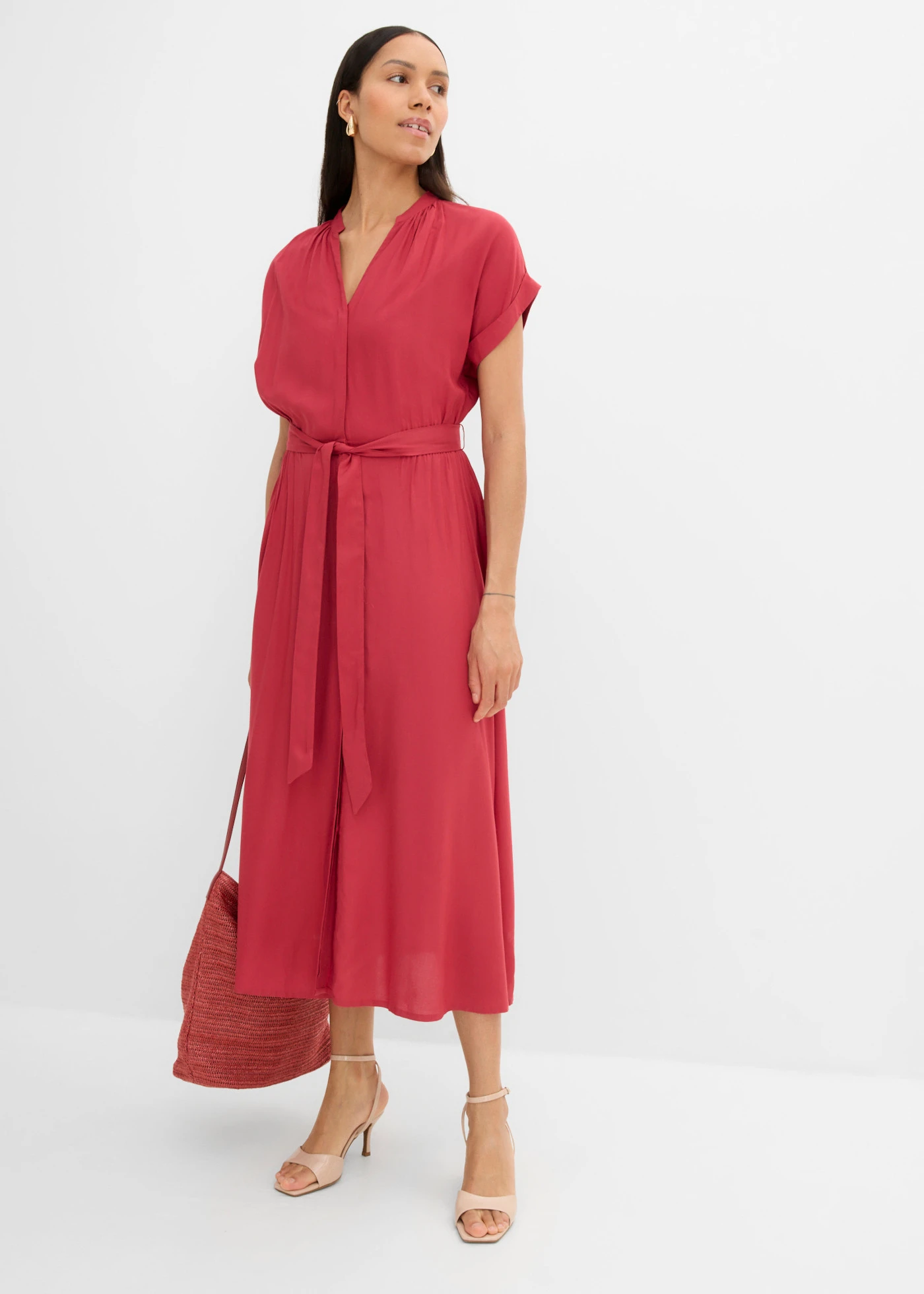 Košeľové šaty z padavej viskózy • čerešňovo červená • obchod bonprix