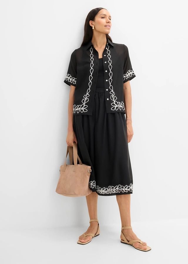 Blouse à broderies, Couleur: noir floral