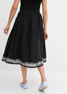 Midi rok met borduursel, Kleur: zwart gebloemd