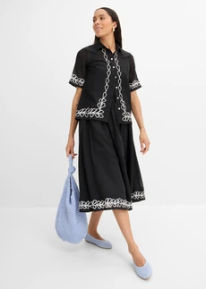 Midi rok met borduursel, Kleur: zwart gebloemd