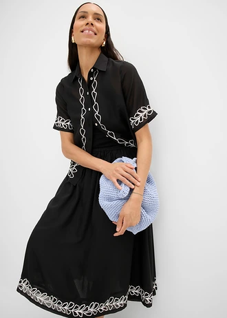 Fustă midi cu broderie • negru floral • magazin bonprix