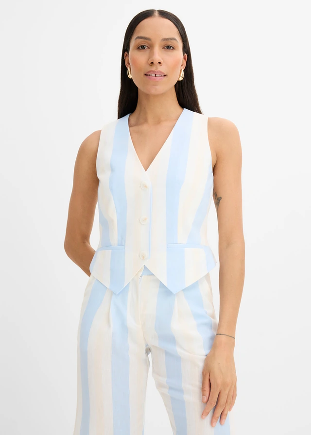 Blazer sans manches, Couleur: blanc/bleu clair rayé
