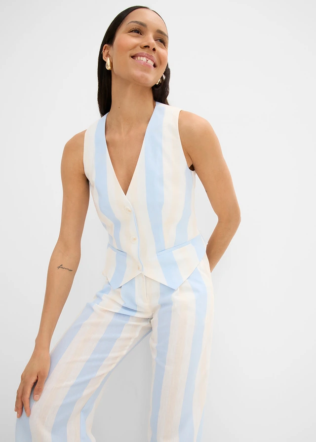 Mouwloze blazer in linnenlook • wit-lichtblauw gestreept • product-page.page-title-suffix