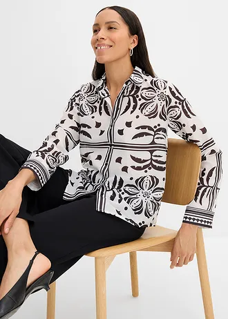 Bluză • ecru-negru cu imprimeu • magazin bonprix