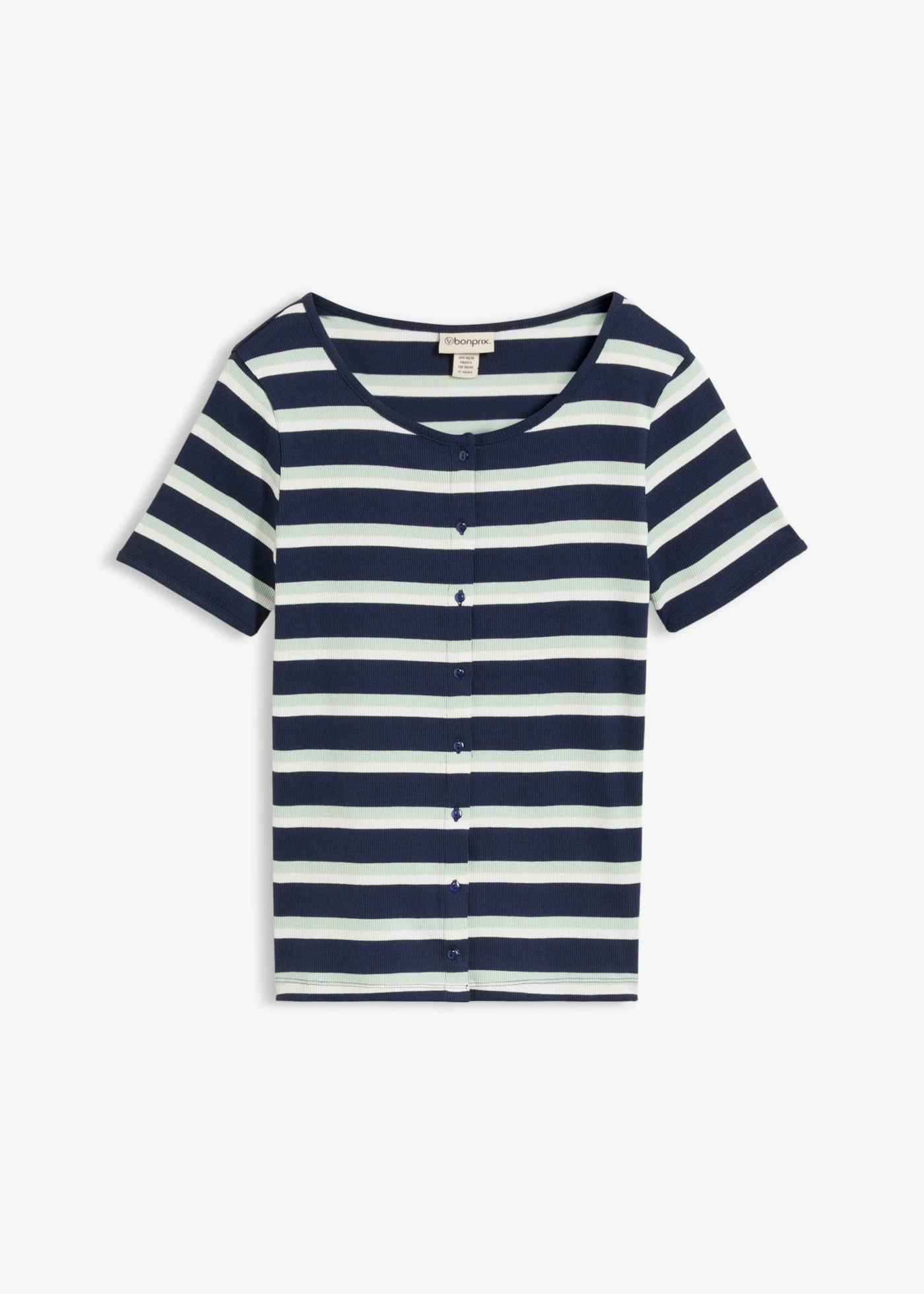 T-shirt en coton côtelé • bleu foncé-menthe cristal-écru rayé • Boutique bonprix