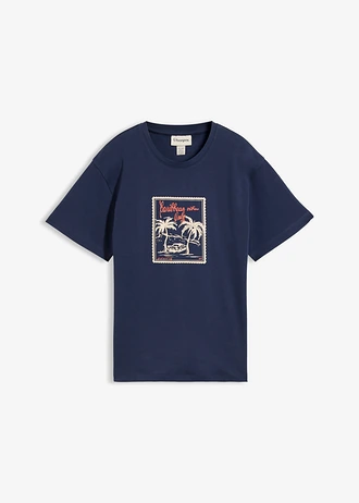 T-shirt van biologisch katoen • donkerblauw met print • bonprix online shop
