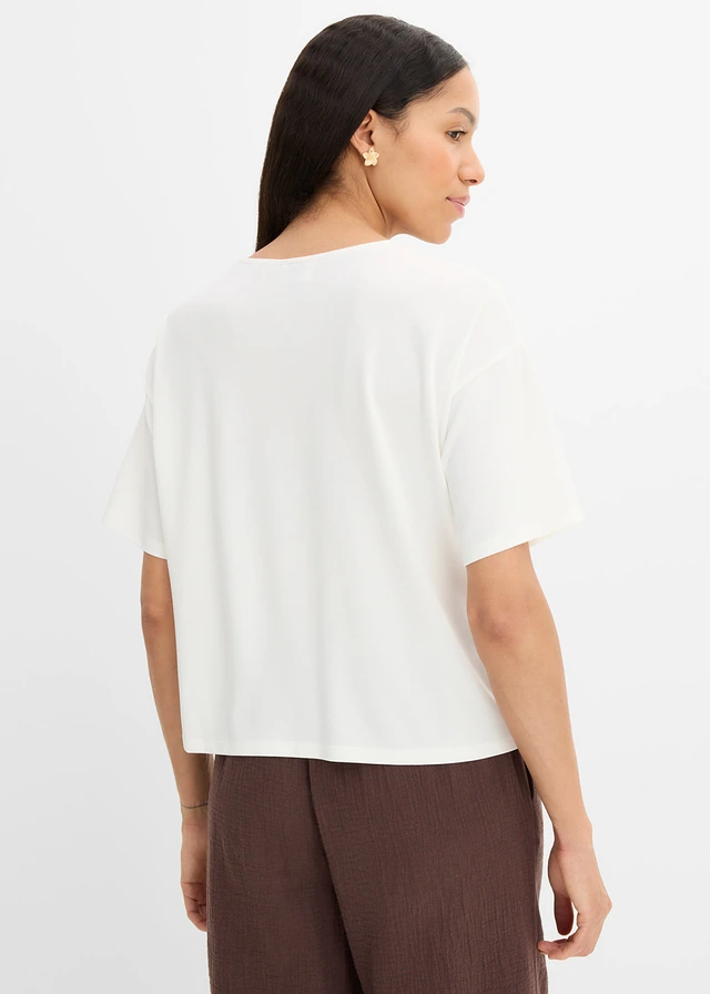 T-shirt van een zachte viscosemix, Kleur: wolwit