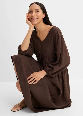 Rochie maxi din amestec moale cu viscoză • maro închis • magazin bonprix
