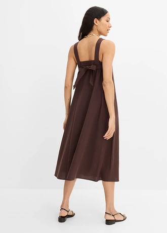 Rochie maxi din mix de in, cu detaliu de legare la spate • maro închis • magazin bonprix