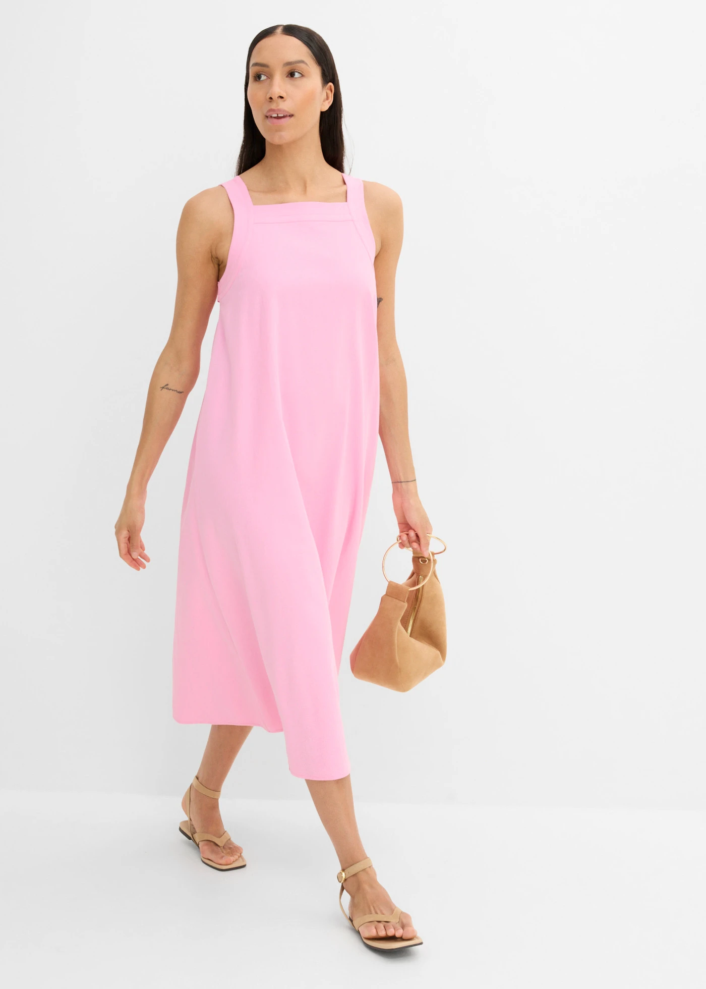 Rochie maxi din mix de in, cu detaliu de legare la spate • roz • magazin bonprix
