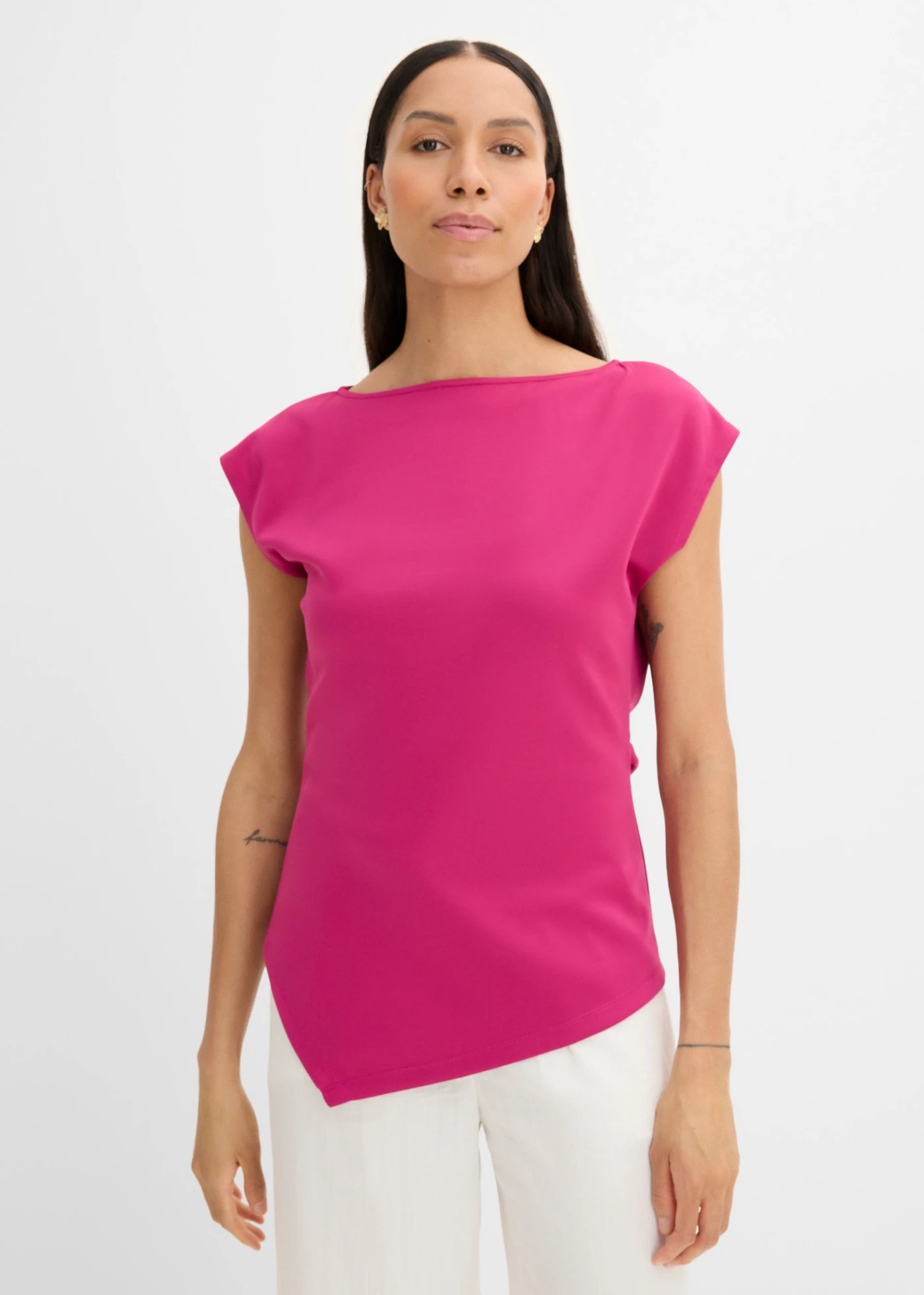 Asymmetrische top van comfortabele scuba • fuchsiapink • bonprix online shop