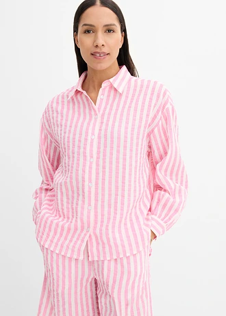 Mousseline overhemdblouse van puur katoen • roze-wolwit gestreept • bonprix online shop