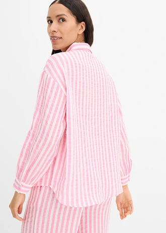 Mousseline overhemdblouse van puur katoen • roze-wolwit gestreept • bonprix online shop