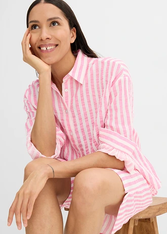 Mousseline overhemdblouse van puur katoen • roze-wolwit gestreept • bonprix online shop