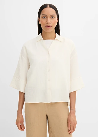 Bluzka oversize z mieszanki wiskozy • biel wełny • sklep bonprix