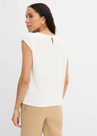 Oversized shirt van een zachte viscosemix, Kleur: wolwit