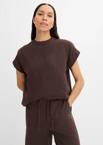 Blouse van zachte mousseline, Kleur: donkerbruin