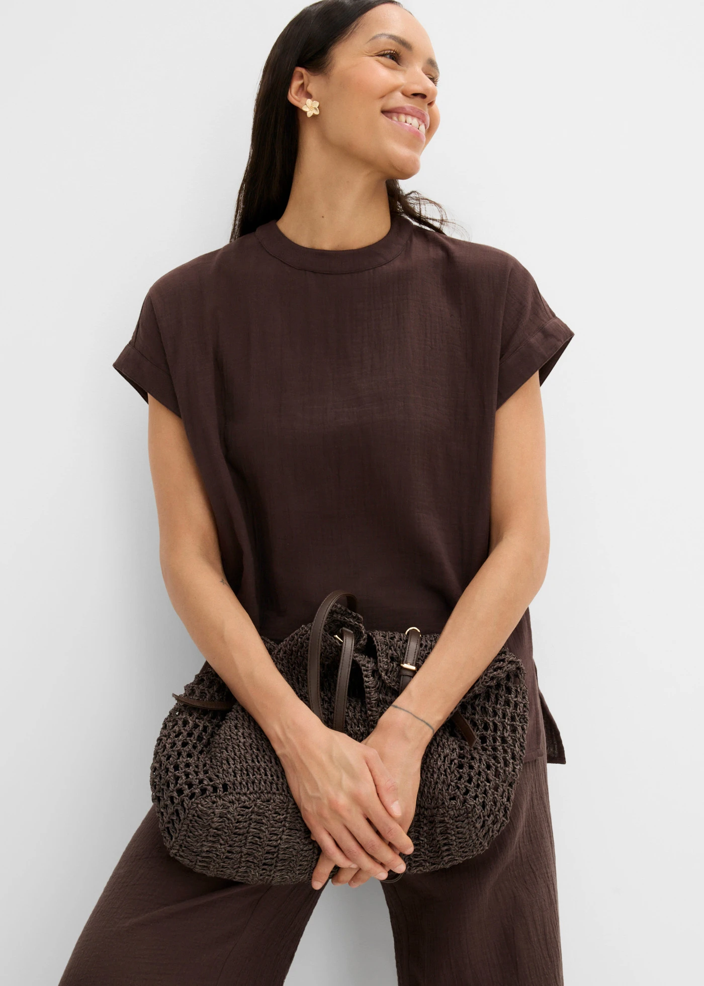 Blouse van zachte mousseline • donkerbruin • bonprix online shop