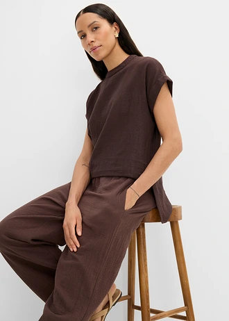 Pantalon doux en gaze de coton • marron foncé • Boutique bonprix
