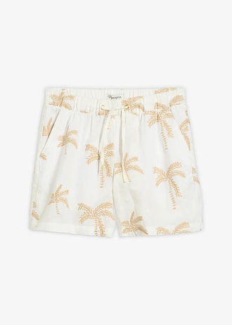 Short brodé 100% lin, Couleur: écru/sable clair