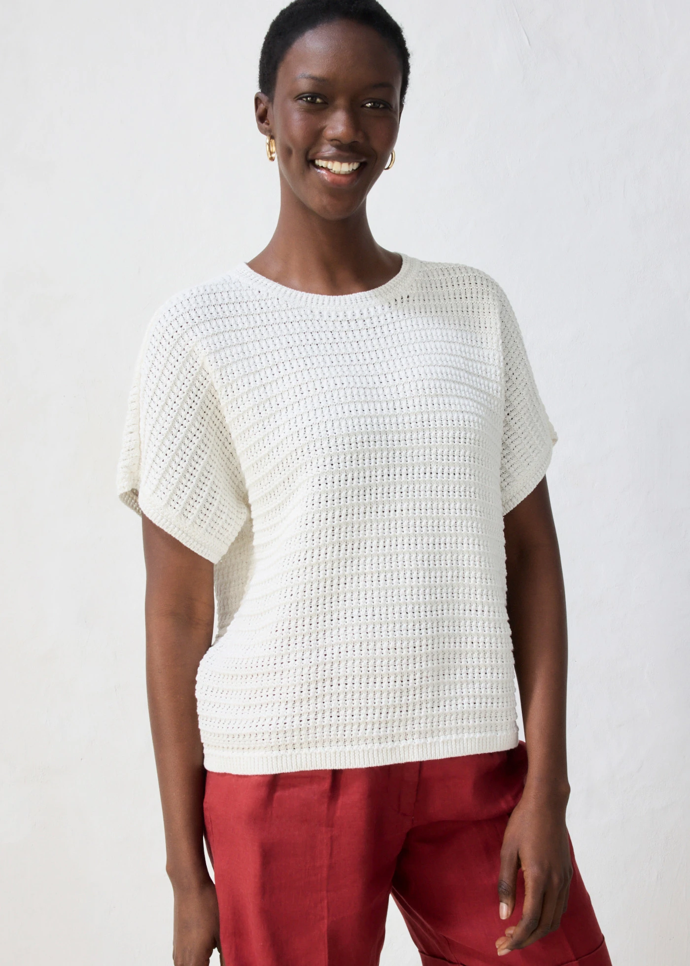 Ajour trui met linnen • wolwit • bonprix online shop