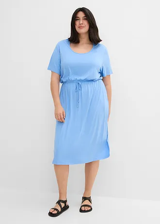 Jersey jurk van soepelvallende viscose-mix, Kleur: middenblauw