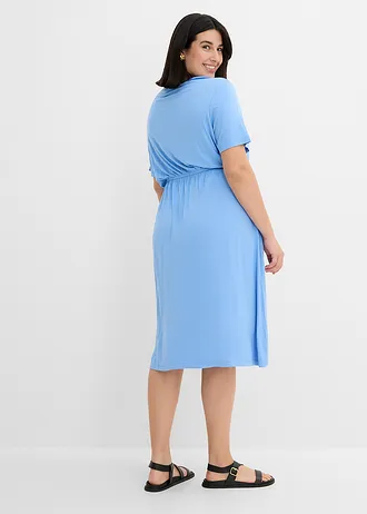 Jersey jurk van soepelvallende viscose-mix, Kleur: middenblauw