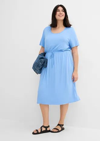 Jersey jurk van soepelvallende viscose-mix, Kleur: middenblauw