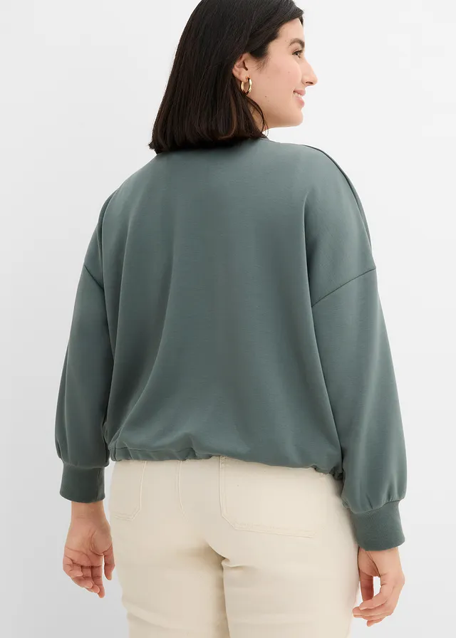 Oversized scuba bomber van een zachte viscose-mix, Kleur: eucalyptusgroen