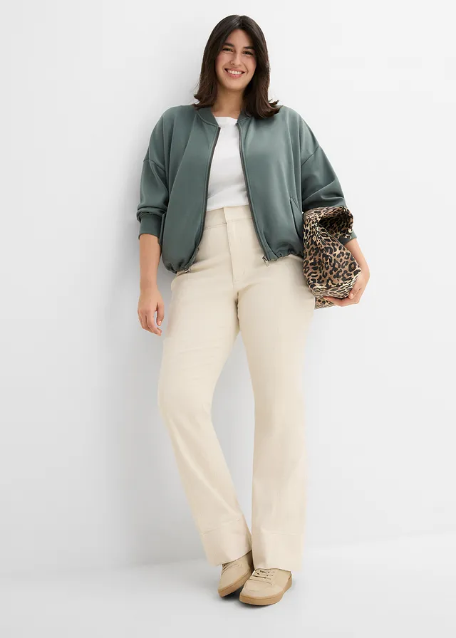 Oversized scuba bomber van een zachte viscose-mix, Kleur: eucalyptusgroen